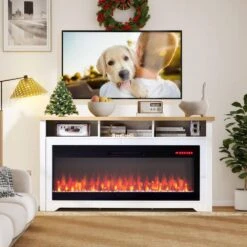 60 In. TV Stand With 50 In. Electric Fireplace Insert, Multi-Color Flame, Wi-Fi And Voice Control, 1400W Heat, White -Fire Place Store white toolcat fireplace tv stands aabbww 145 76 1000