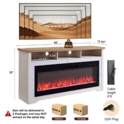 60 In. TV Stand With 50 In. Electric Fireplace Insert, Multi-Color Flame, Wi-Fi And Voice Control, 1400W Heat, White -Fire Place Store white toolcat fireplace tv stands aabbww 145 a0 1000