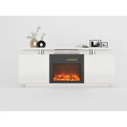 63 In. Freestanding Morden TV Stand With Electric Fireplace Insert, Flame Color Changes, Overheating Protection, Timer -Fire Place Store white toolcat fireplace tv stands mgg70 54 eh 77 1000