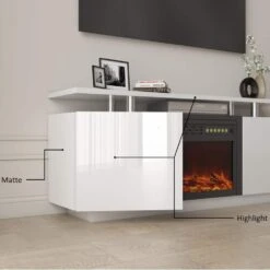 63 In. Freestanding Morden TV Stand With Electric Fireplace Insert, Flame Color Changes, Overheating Protection, Timer -Fire Place Store white toolcat fireplace tv stands mgg70 54 eh a0 1000