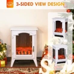 16.5 In. Freestanding Electric Fireplace Stove,750W/1500W Stove W/ Realistic LED Flames And Overheating Protection,White -Fire Place Store white toolcat freestanding electric fireplaces mgg70 5 eh 1d 1000
