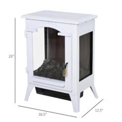 16.5 In. Freestanding Electric Fireplace Stove,750W/1500W Stove W/ Realistic LED Flames And Overheating Protection,White -Fire Place Store white toolcat freestanding electric fireplaces mgg70 5 eh 1f 1000