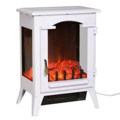 16.5 In. Freestanding Electric Fireplace Stove,750W/1500W Stove W/ Realistic LED Flames And Overheating Protection,White