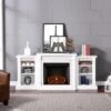 Southern Enterprises Nassau 71.75 In. W Faux Stone Electric Fireplace With Bookcases In White