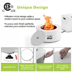 Outdoor Fire Pit Table Propane Gas Fire Pits, 30 In. Round Firepit Table, 50,000 BTU Fire Table For Patio Set, Sand -Fire Place Store white with black dots evita gas fire pits ft062 1f 1000