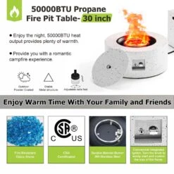 Outdoor Fire Pit Table Propane Gas Fire Pits, 30 In. Round Firepit Table, 50,000 BTU Fire Table For Patio Set, Sand -Fire Place Store white with black dots evita gas fire pits ft062 4f 1000