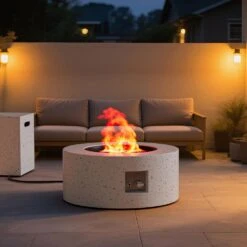 Outdoor Fire Pit Table Propane Gas Fire Pits, 30 In. Round Firepit Table, 50,000 BTU Fire Table For Patio Set, Sand -Fire Place Store white with black dots evita gas fire pits ft062 66 1000