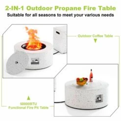 Outdoor Fire Pit Table Propane Gas Fire Pits, 30 In. Round Firepit Table, 50,000 BTU Fire Table For Patio Set, Sand -Fire Place Store white with black dots evita gas fire pits ft062 c3 1000