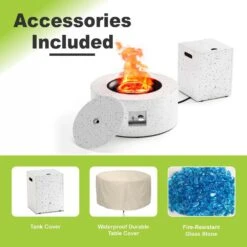 Outdoor Fire Pit Table Propane Gas Fire Pits, 30 In. Round Firepit Table, 50,000 BTU Fire Table For Patio Set, Sand -Fire Place Store white with black dots evita gas fire pits ft062 fa 1000