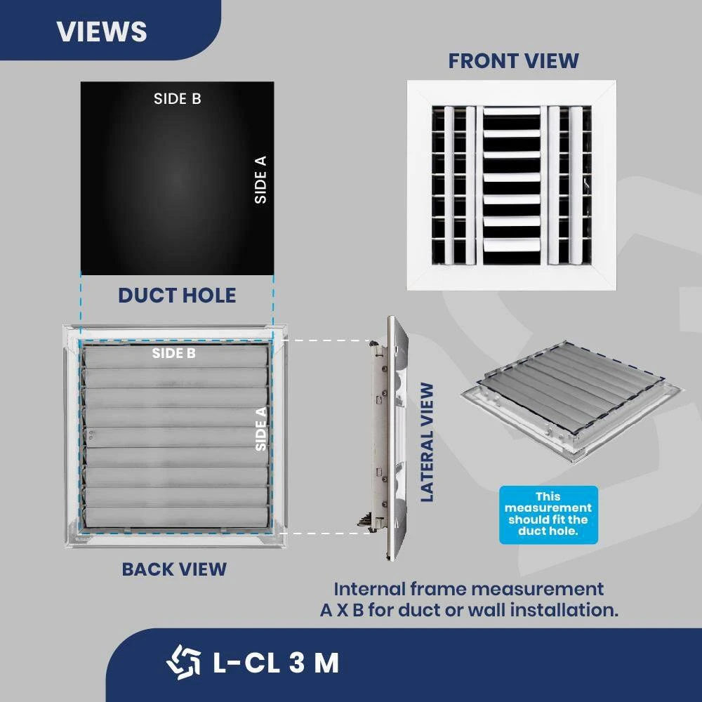 6 In. X 6 In. 3-Way Aluminum Ceiling Diffuser In White 3 6 In. X 6 In. 3-Way Aluminum Ceiling Diffuser In White - Image 3
