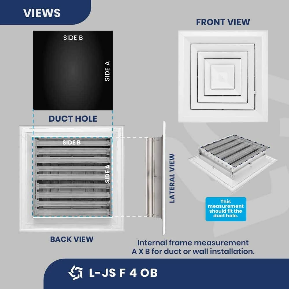 8 In. X 8 In. 4-Way Aluminum Ceiling Diffuser With Fixed Central Panel In White 3 8 In. X 8 In. 4-Way Aluminum Ceiling Diffuser With Fixed Central Panel In White - Image 3