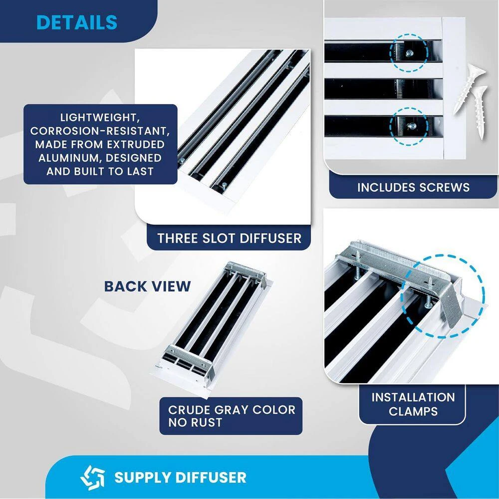 16 In. X 6 In. Aluminum Wall And Ceiling Linear Slot Diffuser In White 3 16 In. X 6 In. Aluminum Wall And Ceiling Linear Slot Diffuser In White - Image 3