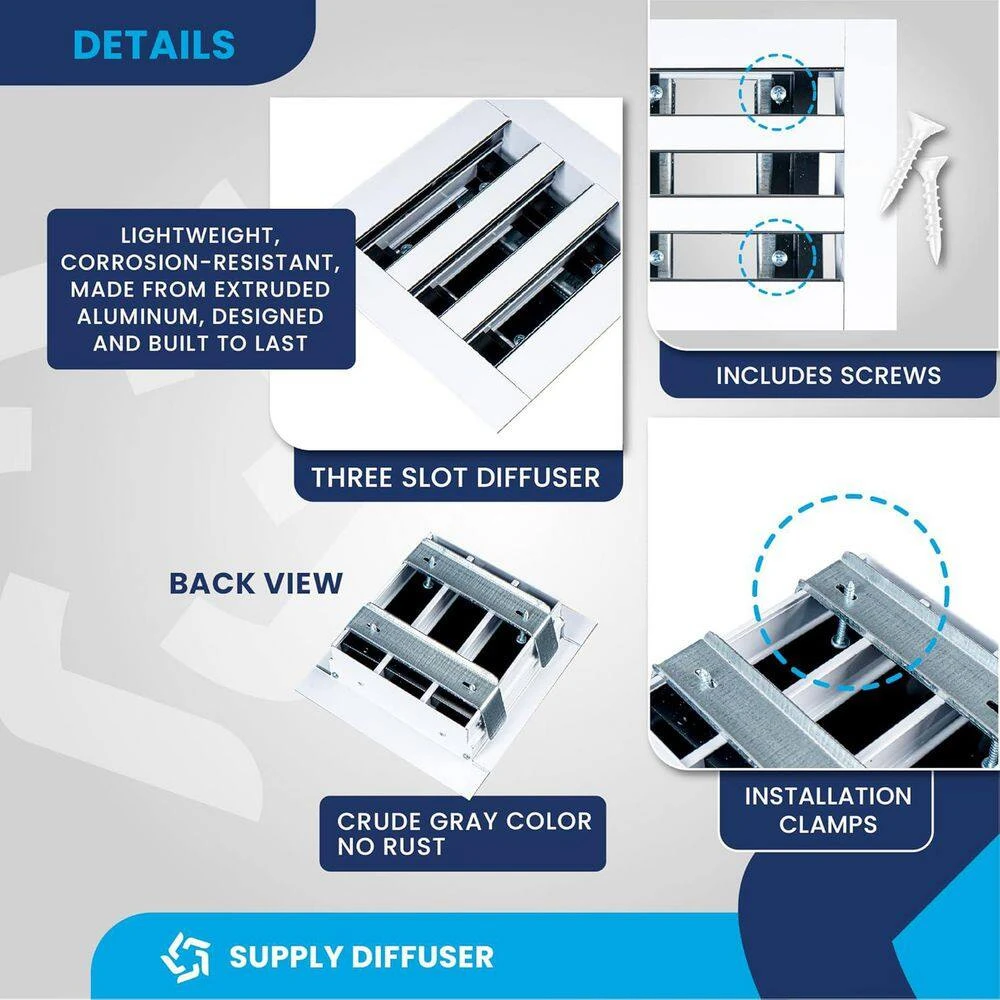 6 In. X 6 In. Alumininum Wall And Ceiling Linear Slot Diffuser In White 3 6 In. X 6 In. Alumininum Wall And Ceiling Linear Slot Diffuser In White - Image 3