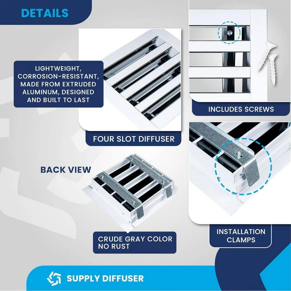 8 In. X 8 In. Aluminum Wall And Ceiling Linear Slot Diffuser In White 3 8 In. X 8 In. Aluminum Wall And Ceiling Linear Slot Diffuser In White - Image 3