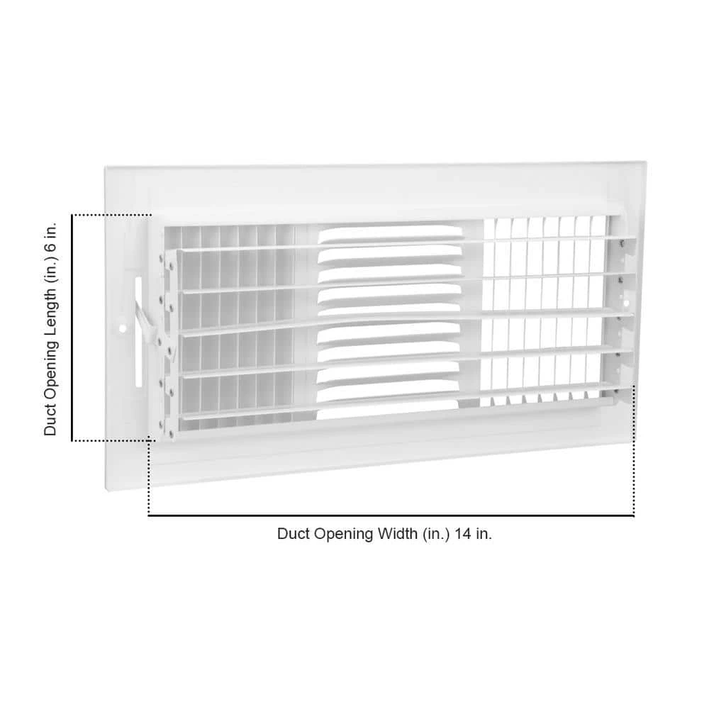 14 In. X 6 In. 3-Way Steel Wall/Ceiling Register In White 2 14 In. X 6 In. 3-Way Steel Wall/Ceiling Register In White - Image 2