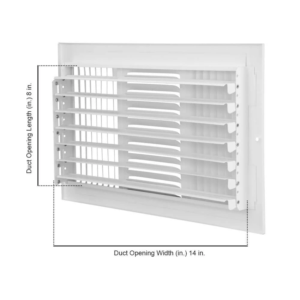 14 In. X 8 In. 3-Way Steel Wall/Ceiling Register In White 2 14 In. X 8 In. 3-Way Steel Wall/Ceiling Register In White - Image 2