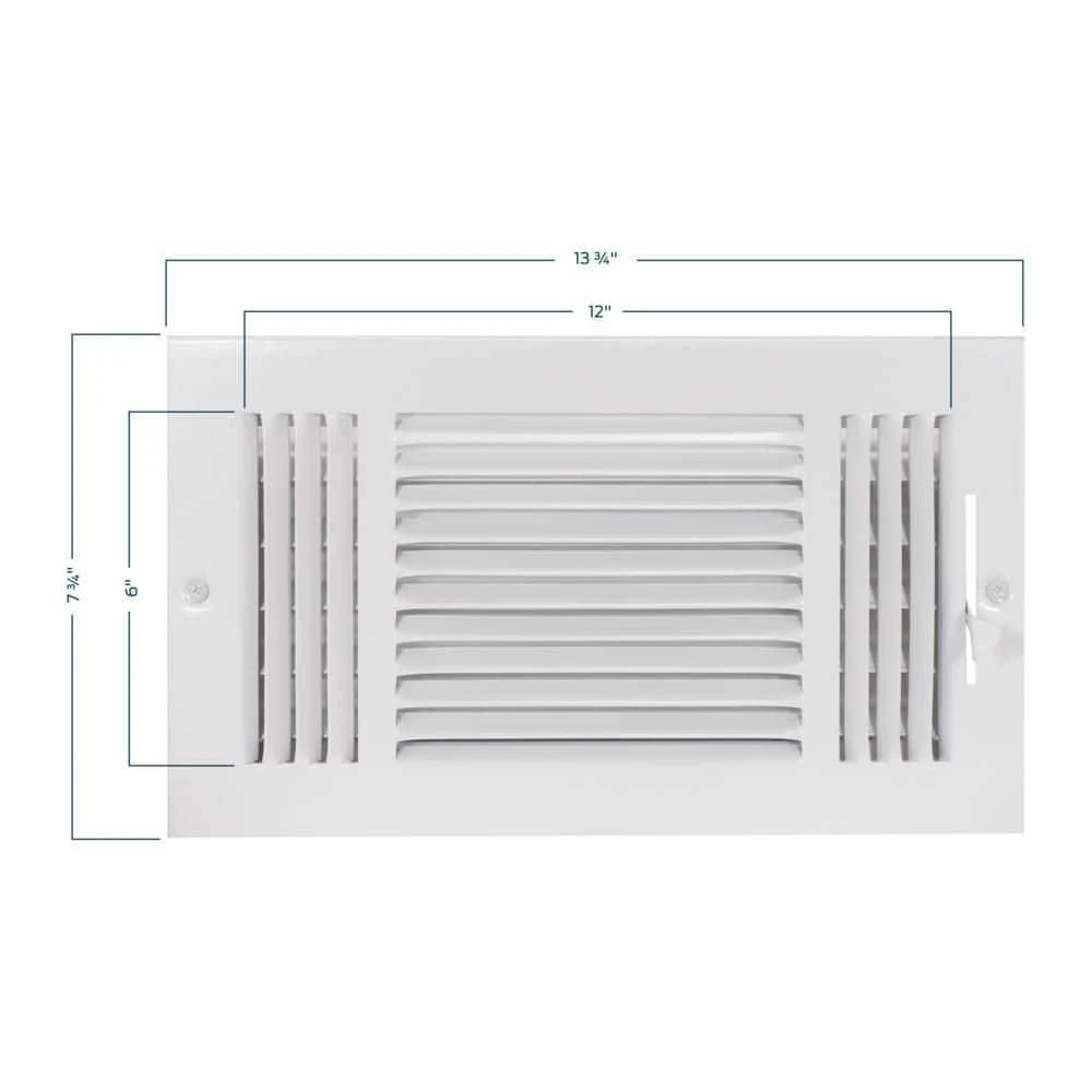 12 In. X 6 In. 3-Way Steel Wall/Ceiling Register , White 2 12 In. X 6 In. 3-Way Steel Wall/Ceiling Register , White - Image 2