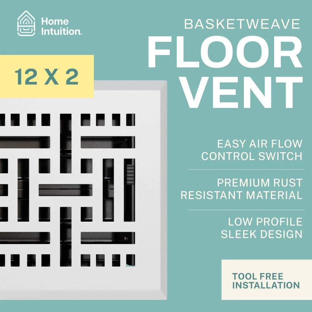 Basketweave 2 X 12 In. Decorative Floor Register Vent With Mesh Cover Trap, White 2 Basketweave 2 X 12 In. Decorative Floor Register Vent With Mesh Cover Trap, White - Image 2