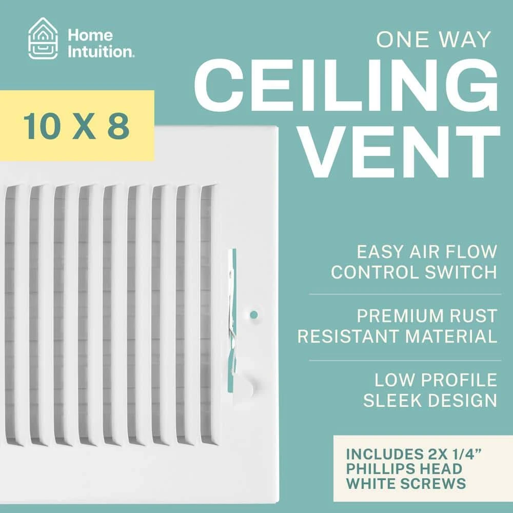 10 In. X 8 In. 1-Way Air Vent Coves For Home Ceiling Or Wall Grille Register Cover W/Adjustable Damper, White 2 10 In. X 8 In. 1-Way Air Vent Coves For Home Ceiling Or Wall Grille Register Cover W/Adjustable Damper, White - Image 2