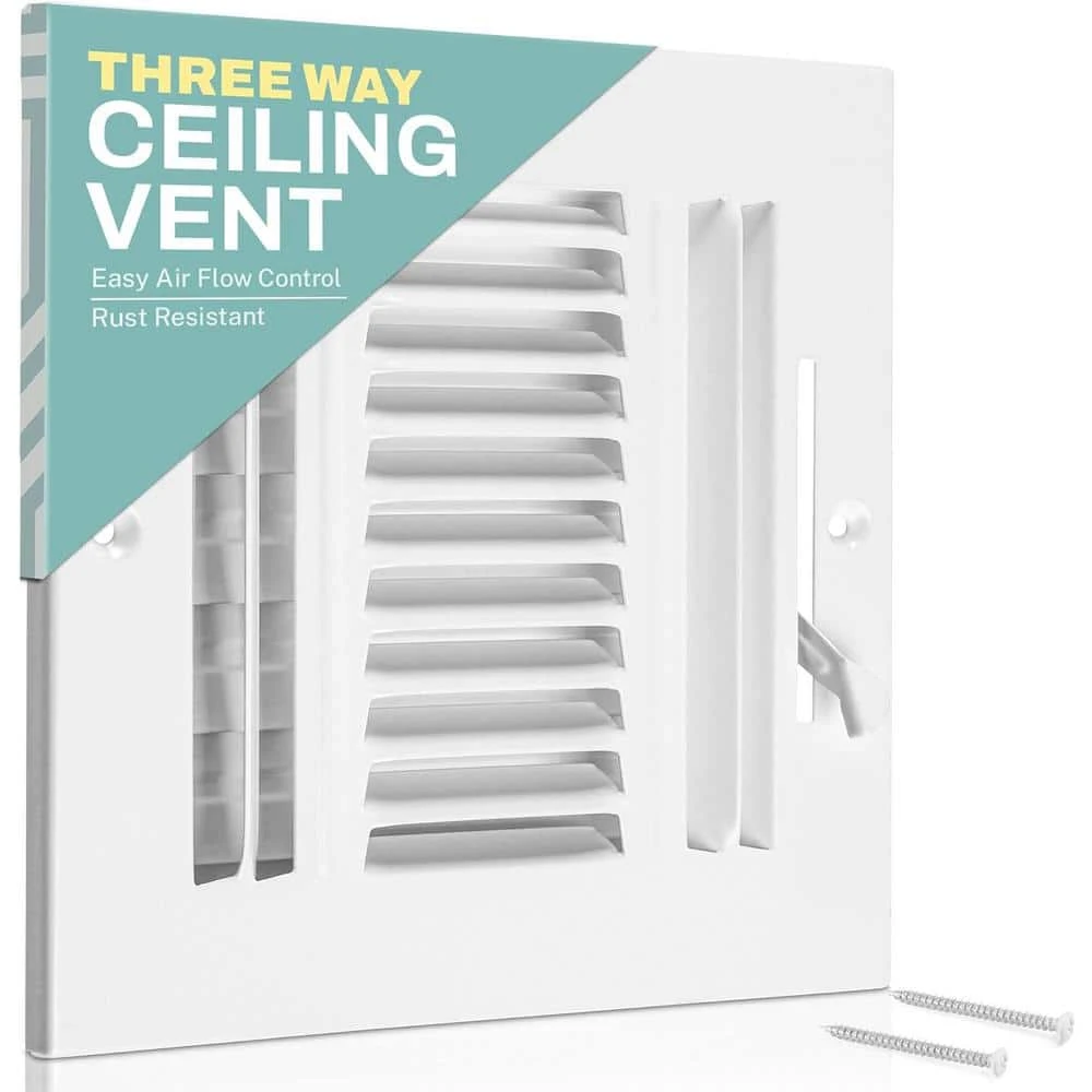 10 In. X 10 In. 3-Way Air Vent Covers For Home Ceiling Or Wall Grille Register Cover With Adjustable Damper, White 1 10 In. X 10 In. 3-Way Air Vent Covers For Home Ceiling Or Wall Grille Register Cover With Adjustable Damper, White