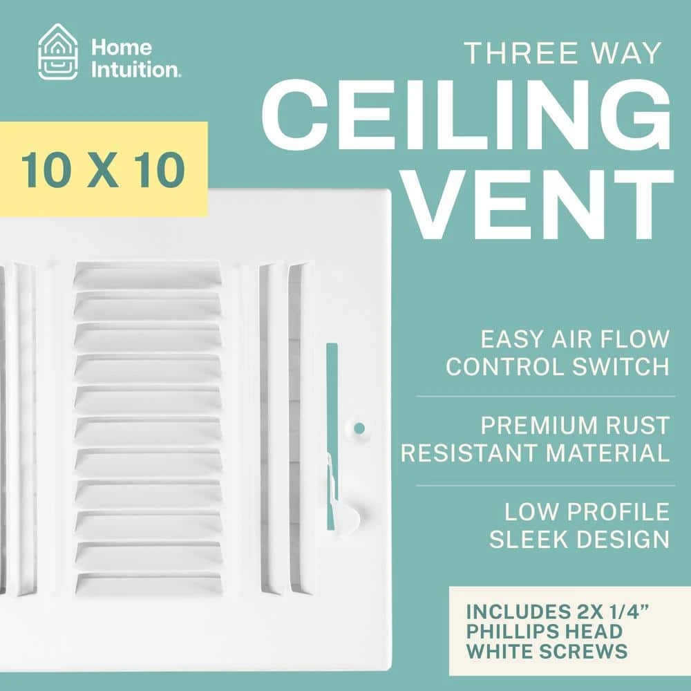 10 In. X 10 In. 3-Way Air Vent Covers For Home Ceiling Or Wall Grille Register Cover With Adjustable Damper, White 2 10 In. X 10 In. 3-Way Air Vent Covers For Home Ceiling Or Wall Grille Register Cover With Adjustable Damper, White - Image 2