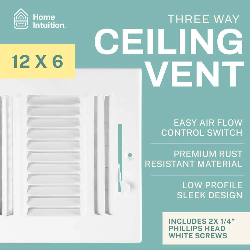 12 In. X 6 In. 3-Way Air Vent Covers For Home Ceiling Or Wall Grille Register Cover W/Adjustable Damper, White 2 12 In. X 6 In. 3-Way Air Vent Covers For Home Ceiling Or Wall Grille Register Cover W/Adjustable Damper, White - Image 2
