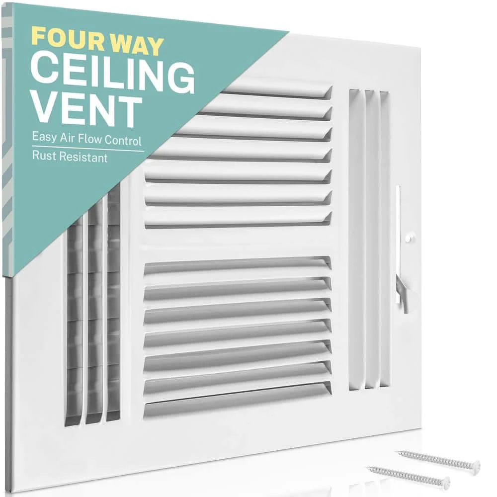 14 In. X 14 In. 4-Way Air Vent Covers For Home Ceiling Or Wall Grille Register Cover W/Adjustable Damper, White 7 14 In. X 14 In. 4-Way Air Vent Covers For Home Ceiling Or Wall Grille Register Cover W/Adjustable Damper, White - Image 7