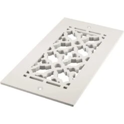 Scroll Series 12 In. X 6 In. White Aluminum Grille Vent Cover For Home Floors And Walls With Mounting Holes