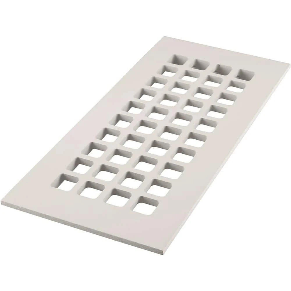 Square Series 10 In. X 4 In. White Aluminum Grille Vent Cover For Home Floors Without Mounting Holes 1 Square Series 10 In. X 4 In. White Aluminum Grille Vent Cover For Home Floors Without Mounting Holes