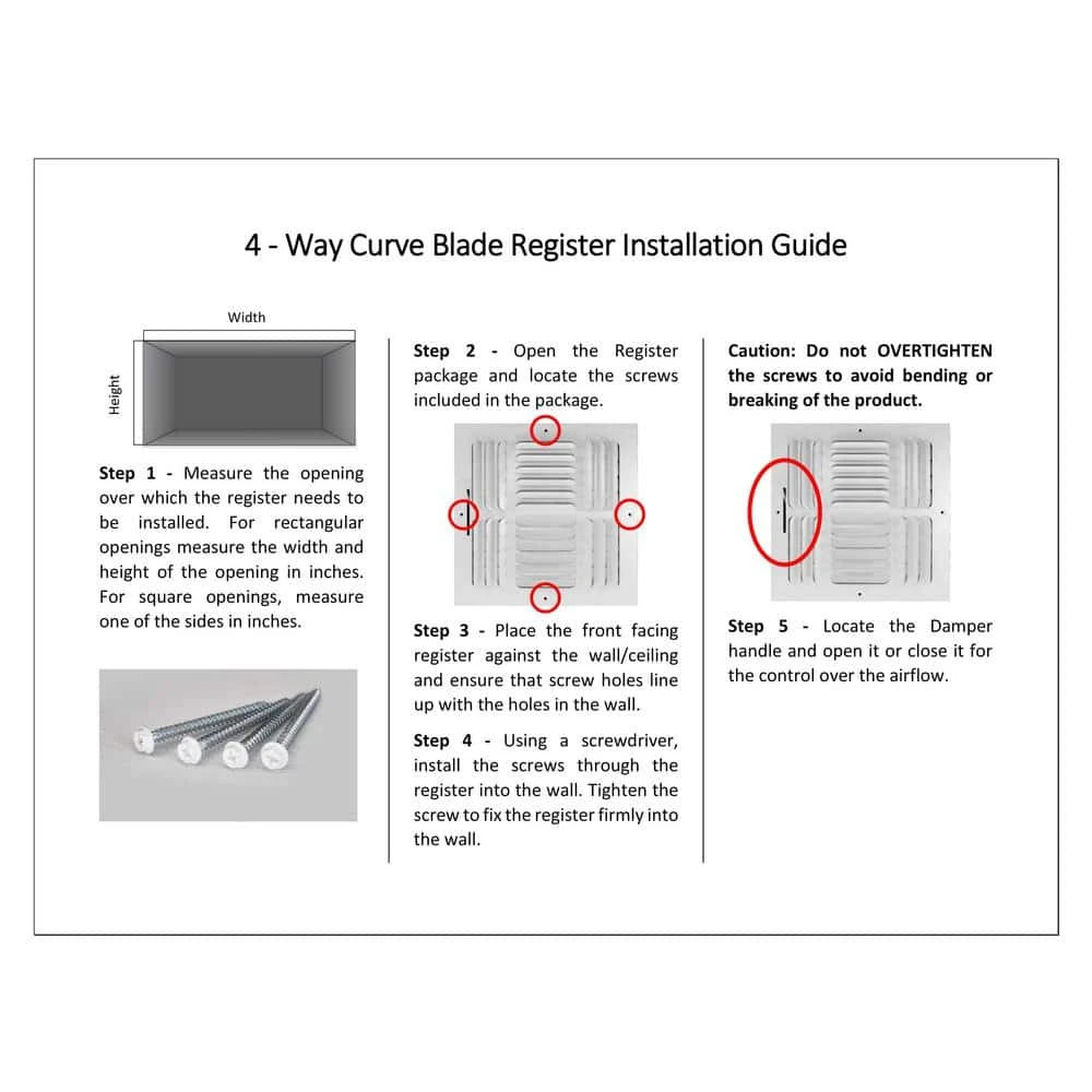 12 In. W X 12 In. H Steel For Ceiling Or Sidewall White 4-Way Curve Blade Register 3 12 In. W X 12 In. H Steel For Ceiling Or Sidewall White 4-Way Curve Blade Register - Image 3