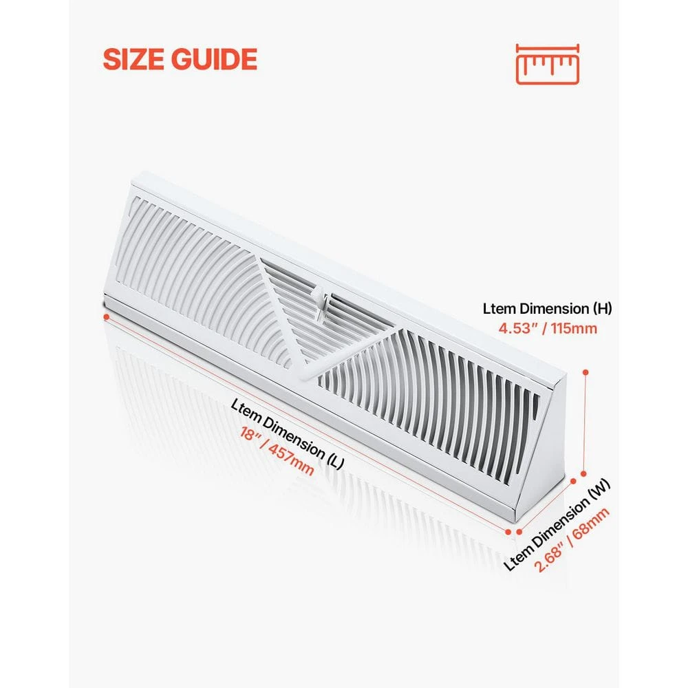 Floor Registers 18 In. X 5 In. Steel Diffuser Register In White 10-Pack Baseboard Registers Heavy-Duty Floor Vents 2 Floor Registers 18 In. X 5 In. Steel Diffuser Register In White 10-Pack Baseboard Registers Heavy-Duty Floor Vents - Image 2