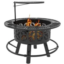 Fire Pit, 33 In. Outdoor Wood Burning Fire Pit With Adjustable Grate, Pan And Poker, BBQ For Camping, Heating, Picnics -Fire Place Store zeus ruta outdoor fireplaces xy 236 31 1000