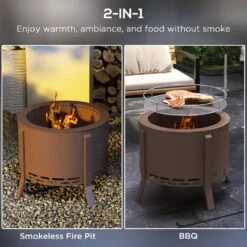 28.25 In. H Bronze 2-in-1 Smokeless Fire Pit 19 In. Portable Wood Burning Firepit With Cooking Grate Poker -Fire Place Store zeus ruta outdoor fireplaces xy 239 c3 1000