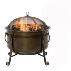 26.5 In. H Outdoor Fire Pit Grill, Portable Steel Wood Burning Bowl With Cooking Grate And Poker For Patio Backyard BBQ